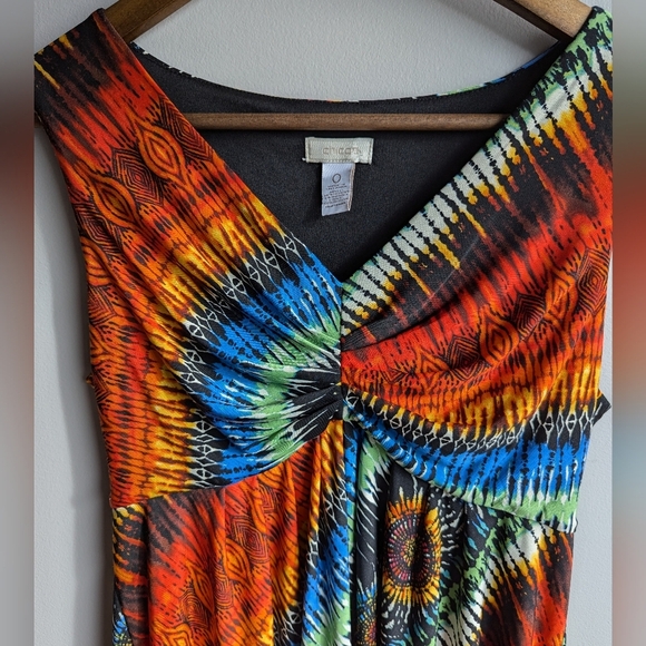 Chico’s Multicolor Sunburst Rainbow Sleeveless Dress Sz 0 Baby Doll Empire Waist - Picture 6 of 8
